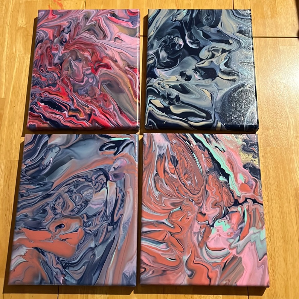🛍️ NEW Set of 4 Fluid Art on Canvas “Dreams Waves”